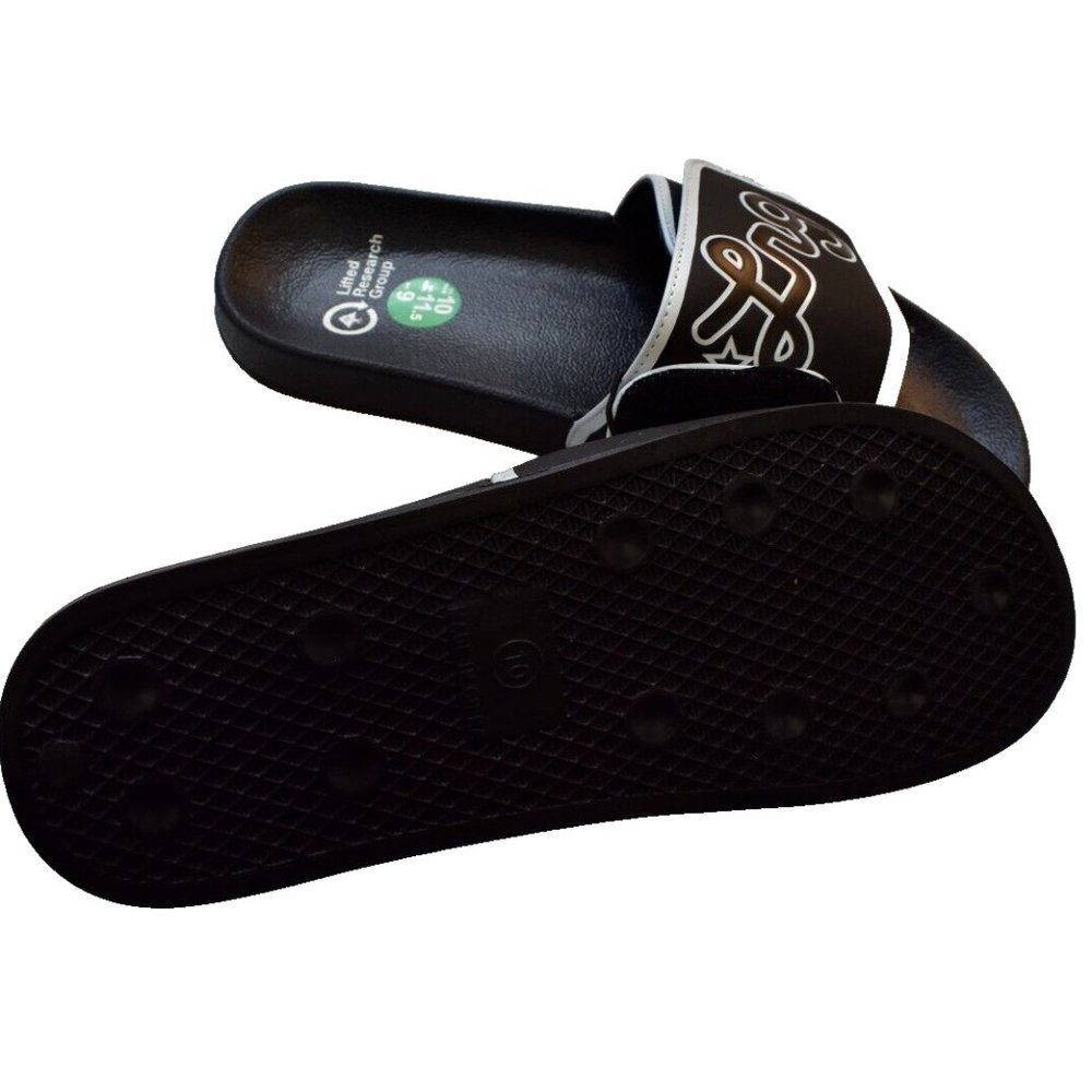 Lifted Research Group LRG Mens Cursive Logo Slides Black Sandals Shoes New 10 - Picture 3 of 6